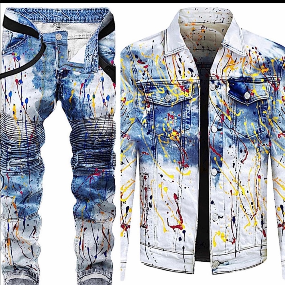 Slim Neon Splatter Biker Denim Set
